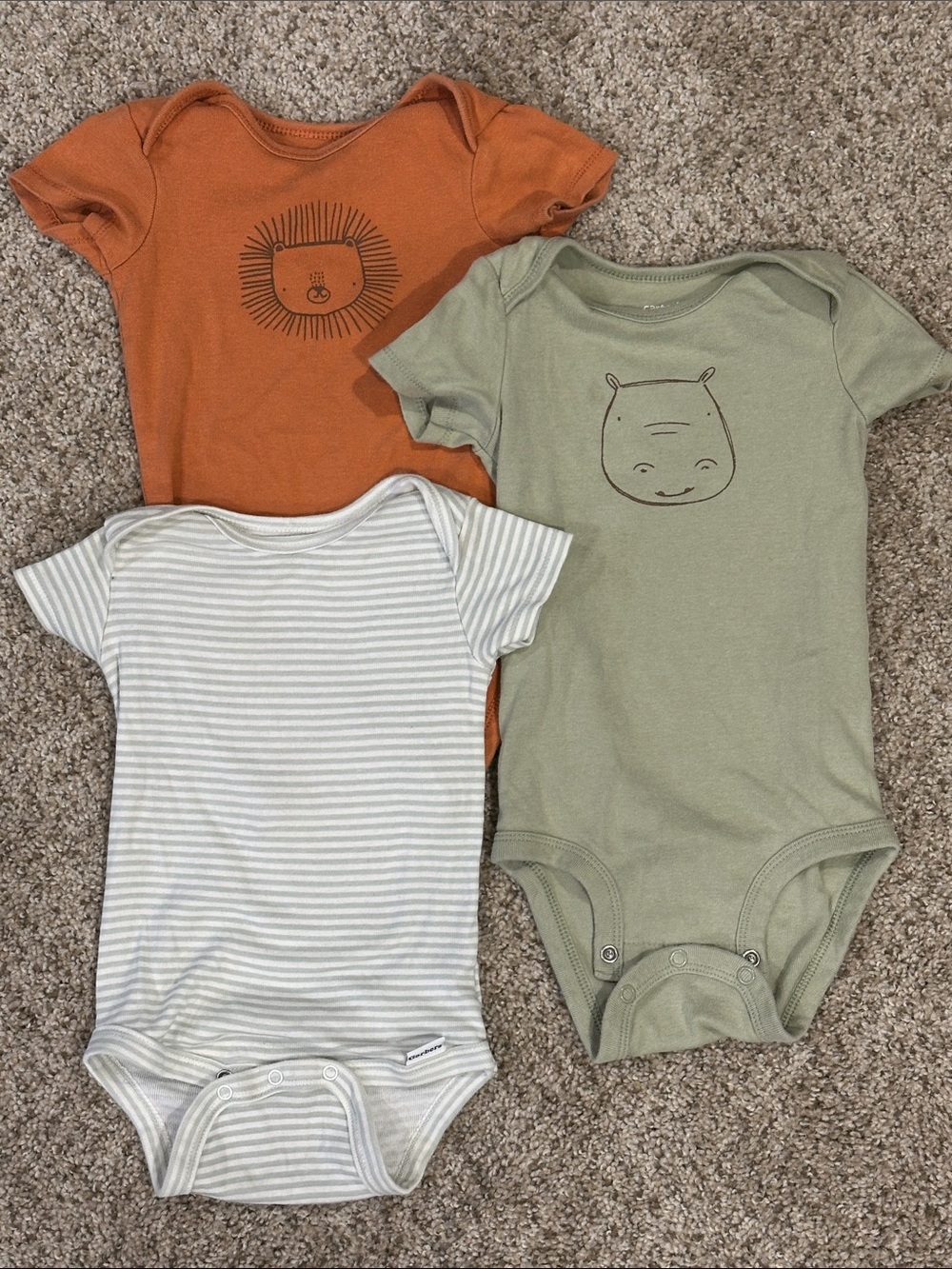3-Pack Baby One-Piece Bodysuits — Rust, Sage & Striped